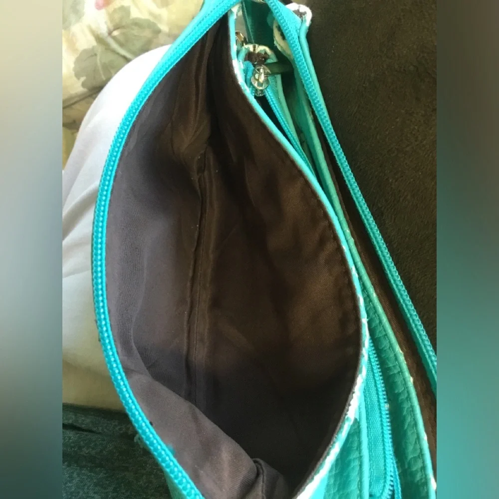 Michael Kors Teal Leather Crossbody Bag with Gold MK Emblem